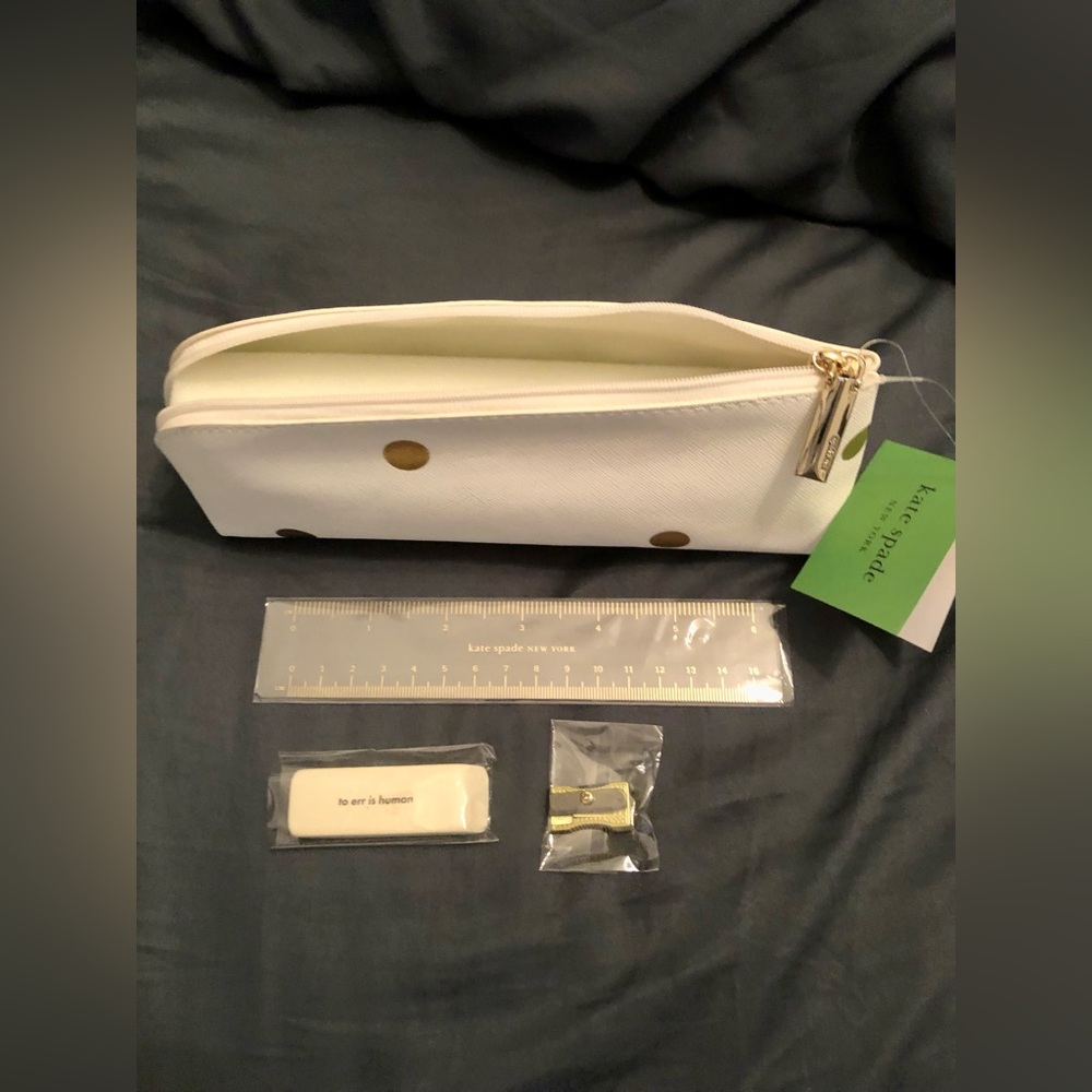 Kate Spade White and Gold Polka Dot Pouch